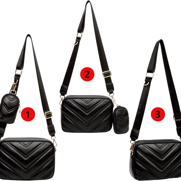 Chevron Quilted Small Crossbody Bag with Coin Purse Pouch, Women Square Camera S - Picture 4 of 8